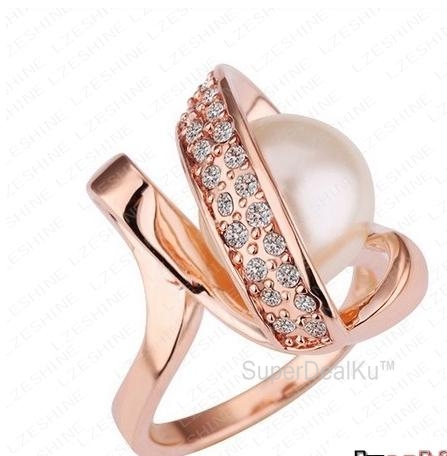 Shell Pearl Ring 18k Rose Gold Plate Austrian Crystal Cubic Zircon